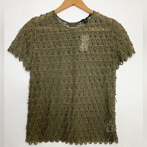 Banana Republic NWT Short Sleeve Sheer Olive Green Blouse Size XS